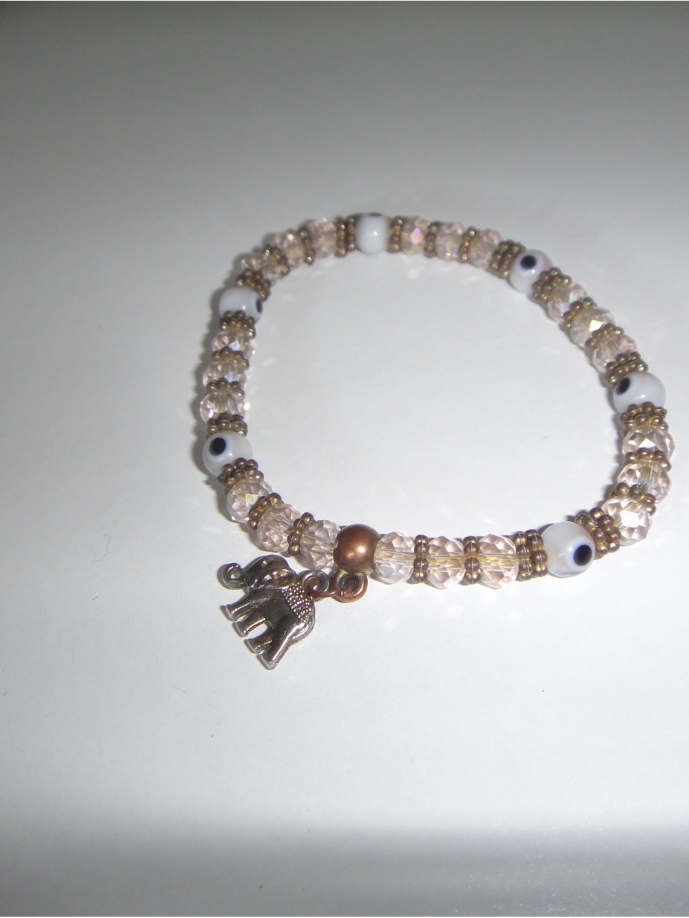 Gold-Tone Crystal Bead Bracelet with Elephant Charm - White Accent